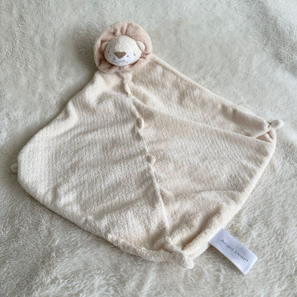 Angel Dear Tan Cream White Sleeping Lion Security Blanket Plush Baby Lovey 12"